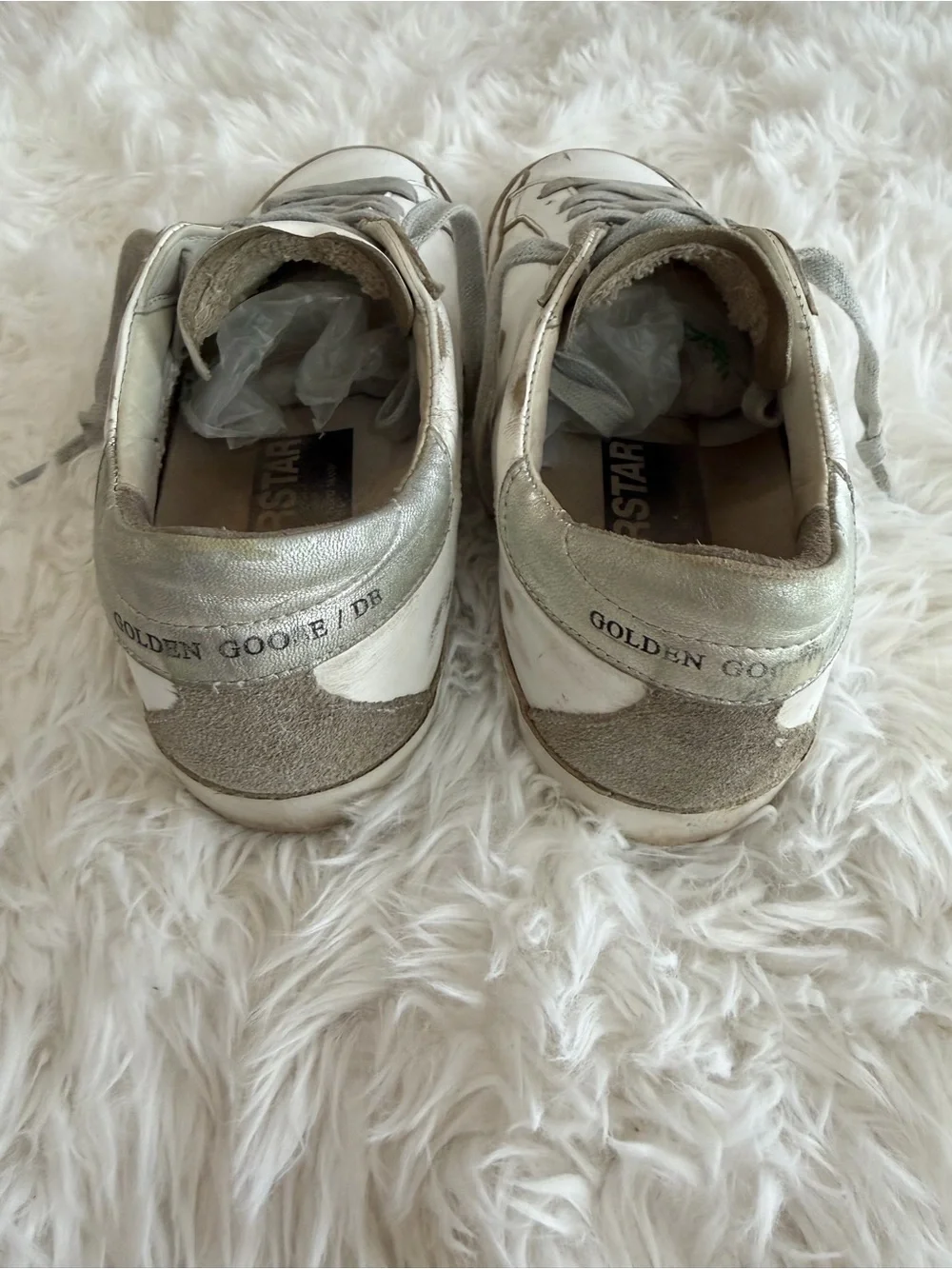 Golden Goose White with Silver Star Low-Top Sneakers Size 37 US 7